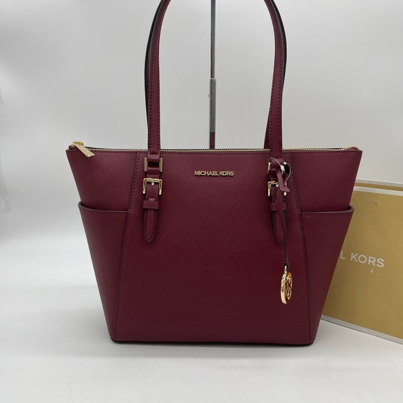 Michael Kors Large Charlotte Tote Bag Dark Cherry - Picture 2 of 8